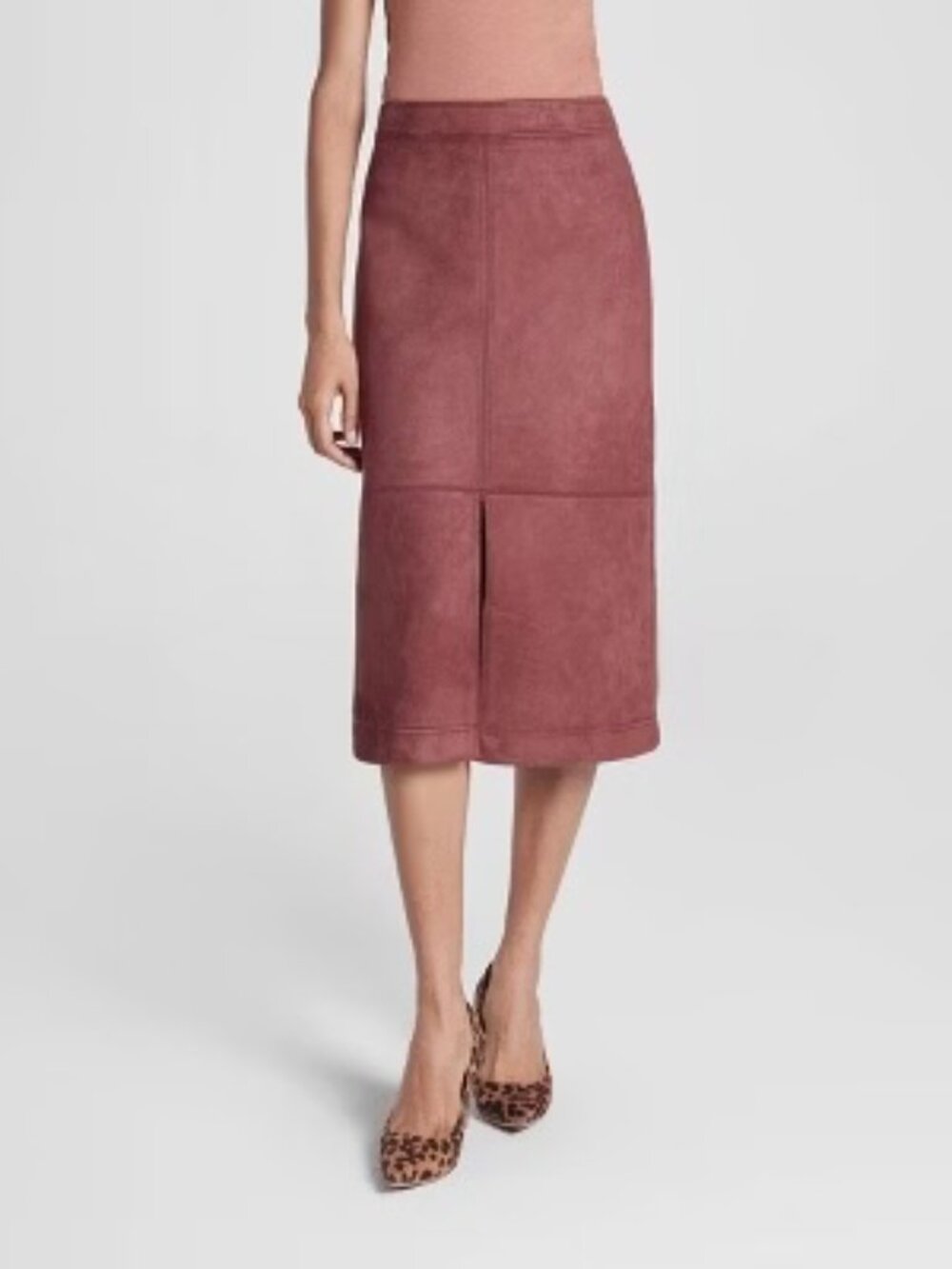A New Day a-line midi skirt faux suede XL burgundy brown